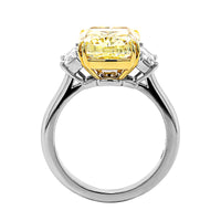 Platinum and 18K Yellow Gold 3 Stone Yellow Cushion Cut Diamond Engagement Ring