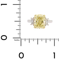 Platinum and 18K Yellow Gold 3 Stone Yellow Cushion Cut Diamond Engagement Ring