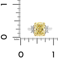 Platinum and 18K Yellow Gold 3 Stone Yellow Cushion Cut Diamond Engagement Ring