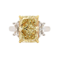 Platinum and 18K Yellow Gold 3 Stone Yellow Radiant Cut Diamond Engagement Ring