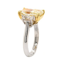 Platinum and 18K Yellow Gold 3 Stone Yellow Radiant Cut Diamond Engagement Ring