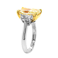 Platinum and 18K Yellow Gold 3 Stone Yellow Radiant Cut Diamond Engagement Ring