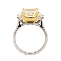 Platinum and 18K Yellow Gold 3 Stone Yellow Radiant Cut Diamond Engagement Ring