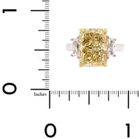Platinum and 18K Yellow Gold 3 Stone Yellow Radiant Cut Diamond Engagement Ring