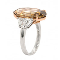 Platinum and 18K Yellow Gold 3 Stone Brown Oval Cut Diamond Engagement Ring