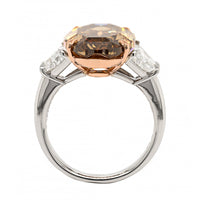 Platinum and 18K Yellow Gold 3 Stone Brown Oval Cut Diamond Engagement Ring