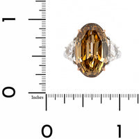 Platinum and 18K Yellow Gold 3 Stone Brown Oval Cut Diamond Engagement Ring