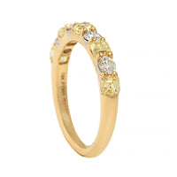 18K Yellow Gold and Platinum Alternating Fancy Yellow and White Diamond Band