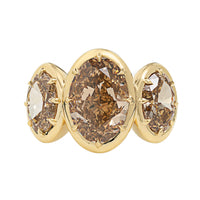 18K Yellow Gold 3 Stone Oval Brown Diamond Ring