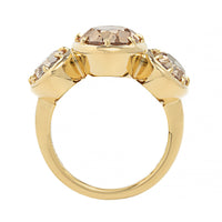 18K Yellow Gold 3 Stone Oval Brown Diamond Ring