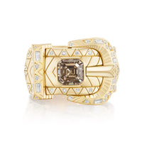 Harwell Godfrey 18K Yellow Gold One-of-a-Kind Asscher Cut Light Brown Diamond Buckle Ring