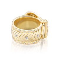 Harwell Godfrey 18K Yellow Gold One-of-a-Kind Asscher Cut Light Brown Diamond Buckle Ring