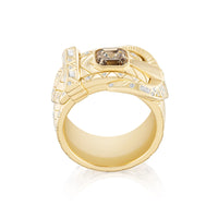 Harwell Godfrey 18K Yellow Gold One-of-a-Kind Asscher Cut Light Brown Diamond Buckle Ring