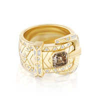 Harwell Godfrey 18K Yellow Gold One-of-a-Kind Asscher Cut Light Brown Diamond Buckle Ring