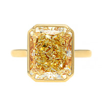 18K Yellow Gold Bezel Framed Radiant Cut Yellow Diamond Ring