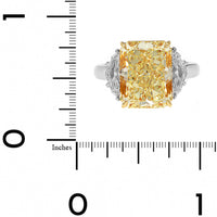 Platinum and 18K Yellow Gold Three Stone Radiant Cut Yellow Diamond Ring