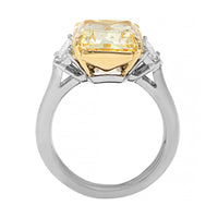 Platinum and 18K Yellow Gold Three Stone Radiant Cut Yellow Diamond Ring