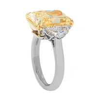Platinum and 18K Yellow Gold Three Stone Radiant Cut Yellow Diamond Ring