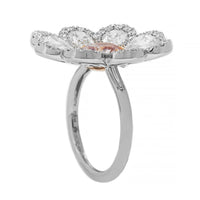 Platinum and 18K Rose Gold Pink and White Diamond Flower Ring