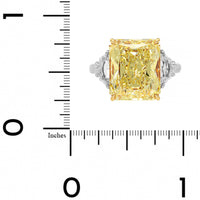 Platinum and 18K Yellow Gold 3 Stone Yellow Radiant Cut Diamond Engagement Ring