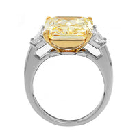 Platinum and 18K Yellow Gold 3 Stone Yellow Radiant Cut Diamond Engagement Ring