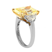 Platinum and 18K Yellow Gold 3 Stone Yellow Radiant Cut Diamond Engagement Ring