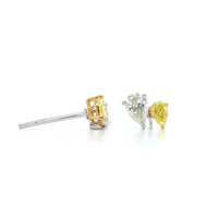18K White Gold 2 Stone Pear Shaped Yellow Diamond Stud Earrings