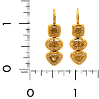 18K Yellow Gold Multi Cut Yellow Diamond Drop Earrings