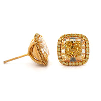 18K Yellow Gold Cushion Cut Yellow Diamond Studs