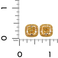 18K Yellow Gold Cushion Cut Yellow Diamond Studs