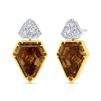 18K Yellow Gold and Platinum 2 Stone Diamond Shield Stud Earrings