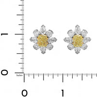 Bayco Platinum and 18K Yellow Gold Fancy Yellow Diamond Flower Stud Earrings