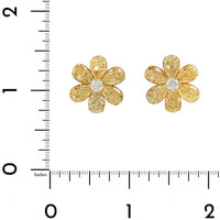 18K Yellow Gold Pear Shaped Diamond Flower Stud Earrings