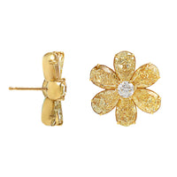 18K Yellow Gold Pear Shaped Diamond Flower Stud Earrings