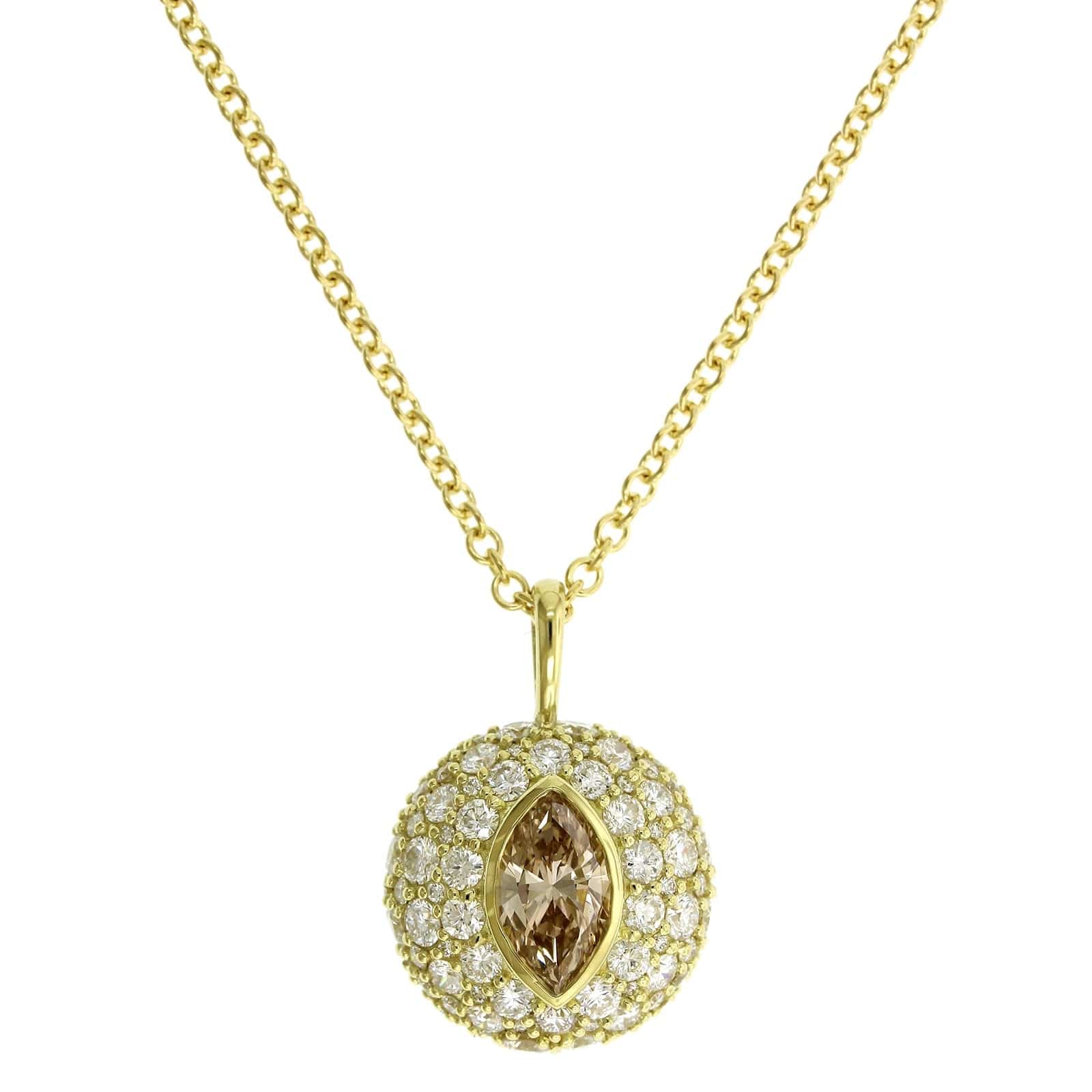 18K Yellow Gold Brown Marquise Diamond Pendant