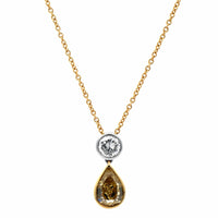 14K Two Tone Pear Shaped Yellow Diamond Pendant Necklace