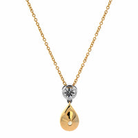 14K Two Tone Pear Shaped Yellow Diamond Pendant Necklace