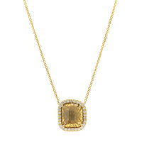 18K Yellow Gold Rustic Cushion Cut Yellow Diamond Pendant Necklace
