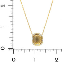 18K Yellow Gold Rustic Cushion Cut Yellow Diamond Pendant Necklace