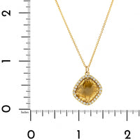 18K Yellow Gold Rustic Cushion Cut Yellow Diamond Pendant Necklace