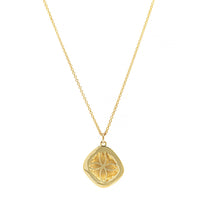 18K Yellow Gold Rustic Cushion Cut Yellow Diamond Pendant Necklace