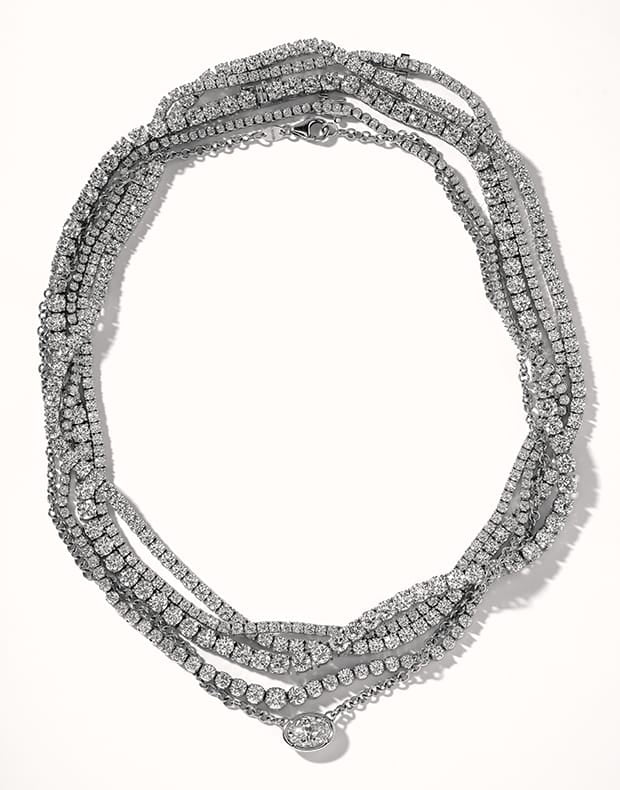 Multi-strand diamond necklace on a white background