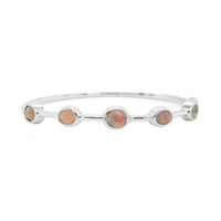 18K White Gold Bezel Set Oval Opal Bangle Bracelet