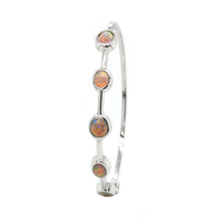 18K White Gold Bezel Set Oval Opal Bangle Bracelet