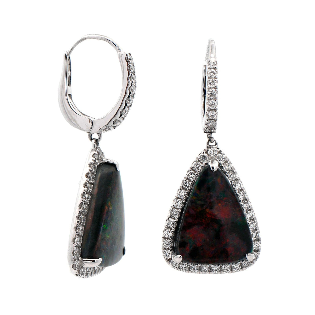 18K White Gold Opal and Diamond Drop Earrings
