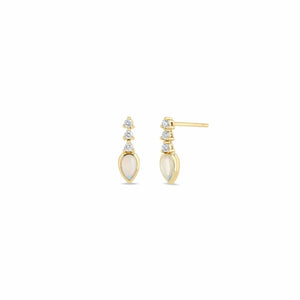 14K Yellow Gold Diamond and White Opal Drop Tennis Earrings