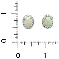 18K White Gold Oval Opal and Diamond Halo Stud Earrings