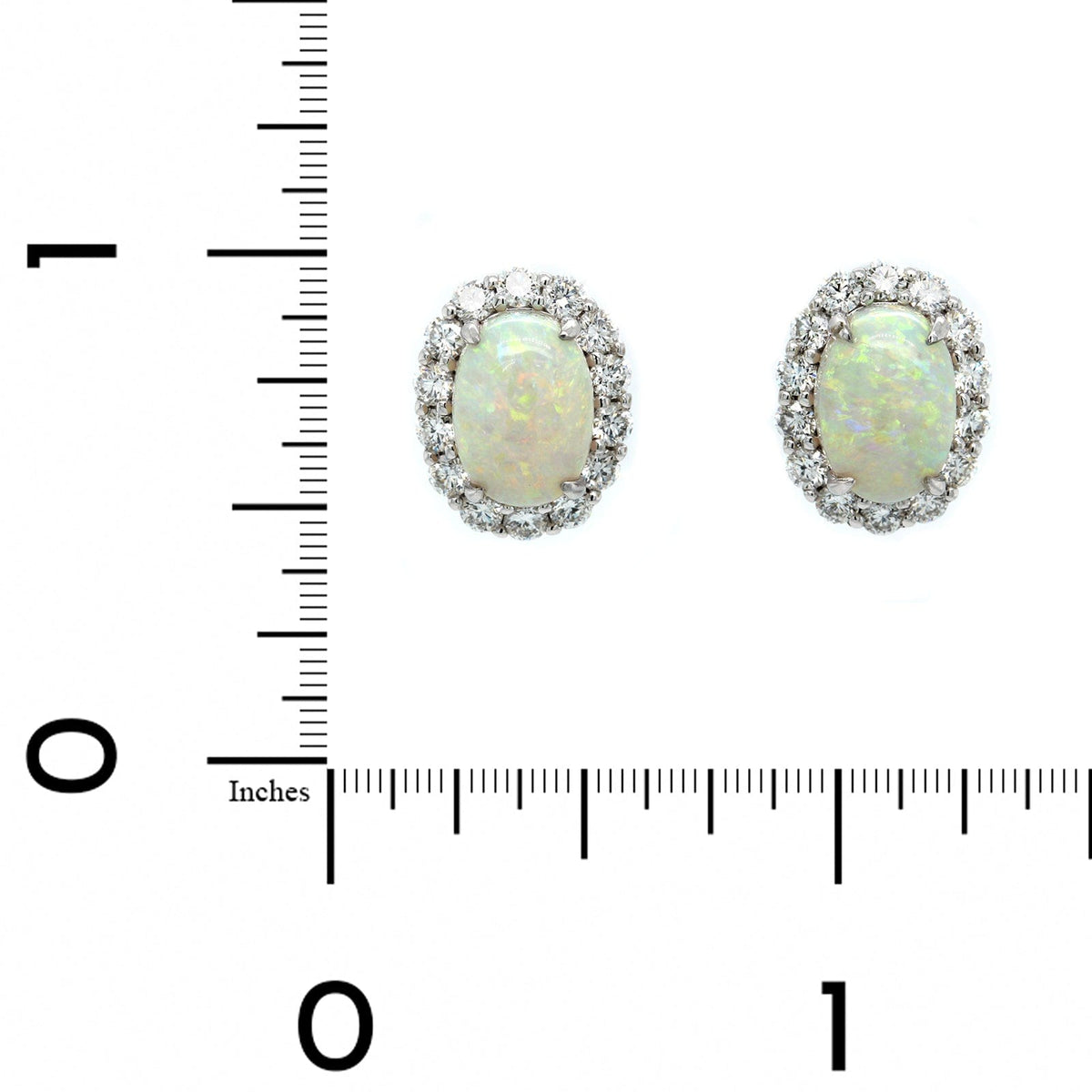 18K White Gold Oval Opal and Diamond Halo Stud Earrings