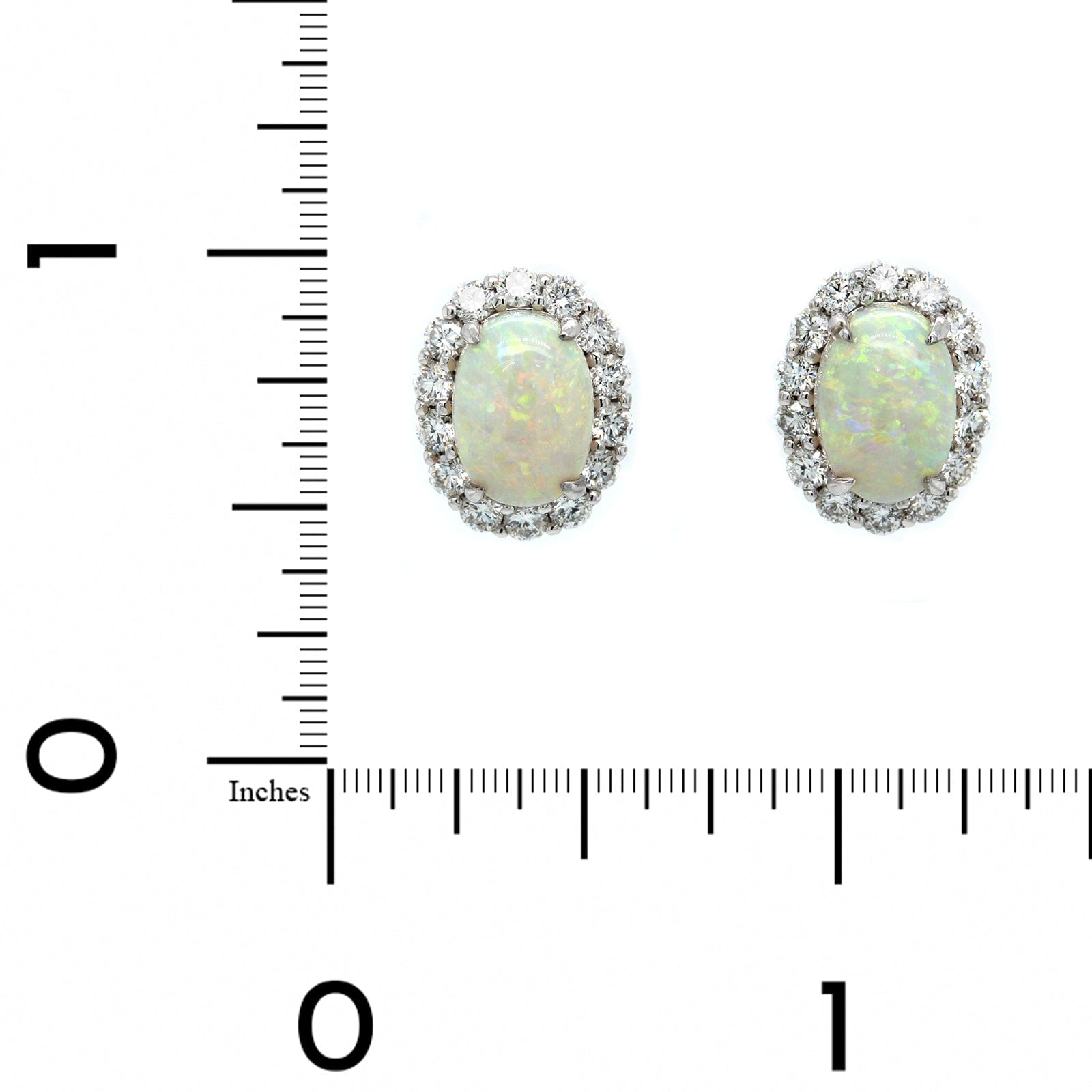 18K White Gold Oval Opal and Diamond Halo Stud Earrings