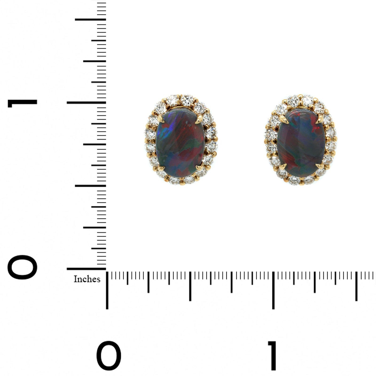 18K Yellow Gold Oval Opal and Diamond Halo Stud Earrings